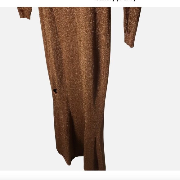 Ronny Kobo Dress Sheer Metallic Long-Sleeve Mock Neck Bronze Size XS *READ FLAW* - Picture 4 of 9
